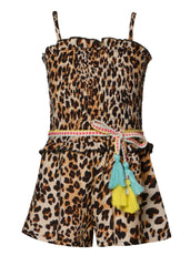 Baby Sara Girls Cheetah Print Smocked Romper