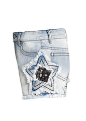 Baby Sara Stone Washed Denim Shorts with Star Trim