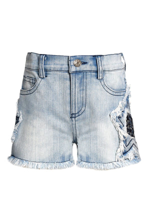 Baby Sara Stone Washed Denim Shorts with Star Trim