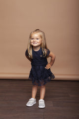 Le Chic Blue Navy Seashell Lace Dress