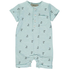 Me & Henry Aqua Dog Print Short Sleeve Playsuit