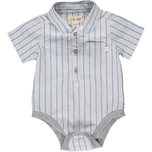 Me & Henry Blue and Grey Short Sleeve Striped Bodysuit