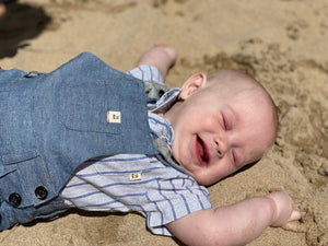 Me & Henry Blue and Grey Short Sleeve Striped Bodysuit