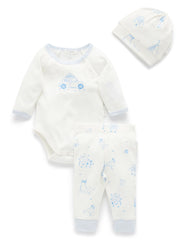 Purebaby White and Blue Organic Cotton 3 Piece Set